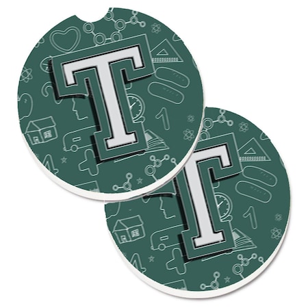Carolines Treasures Letter T Back to School Initial Set of 2 Cup Holder Car Coaster CJ2010-TCARC